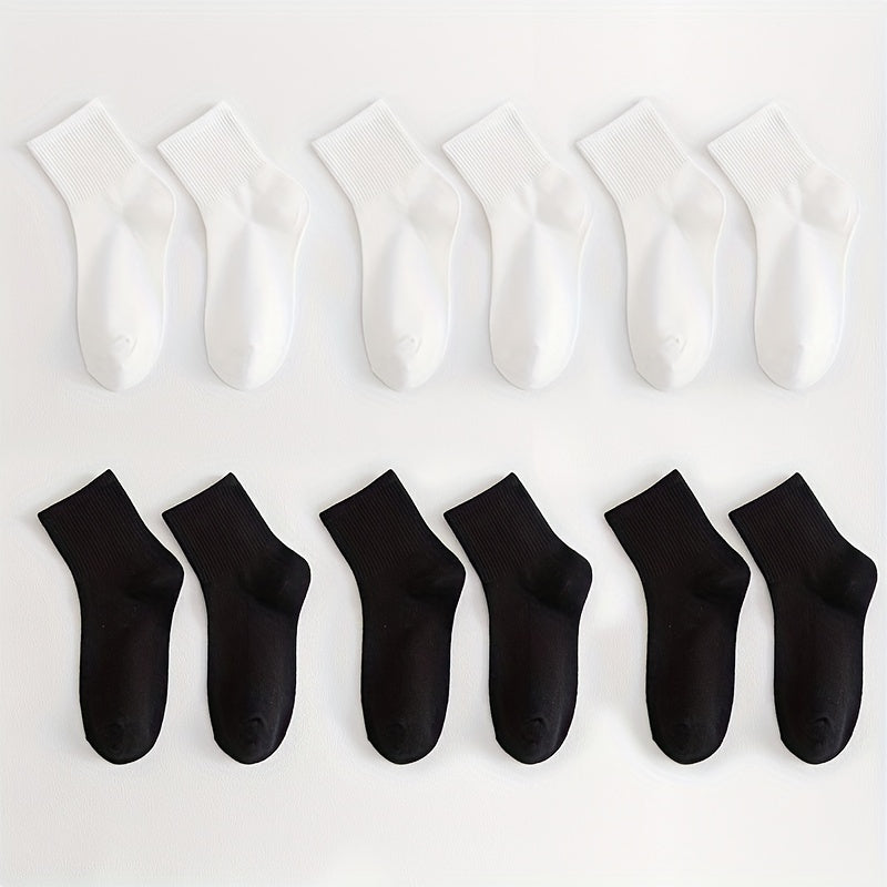 12 Pairs Solid Crew Socks Women's Mid Tube Stockings