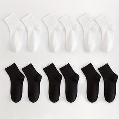 12 Pairs Solid Crew Socks Women's Mid Tube Stockings