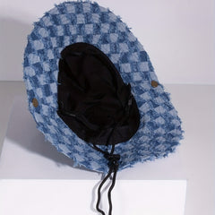 Plaid Pattern Denim Cowboy Hat Hip Hop Sunscreen Bucket Hat Unisex