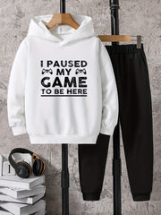 Boys 2PCS I PAUSED MY GAME Hooded Sweatshirt & Sweatpants