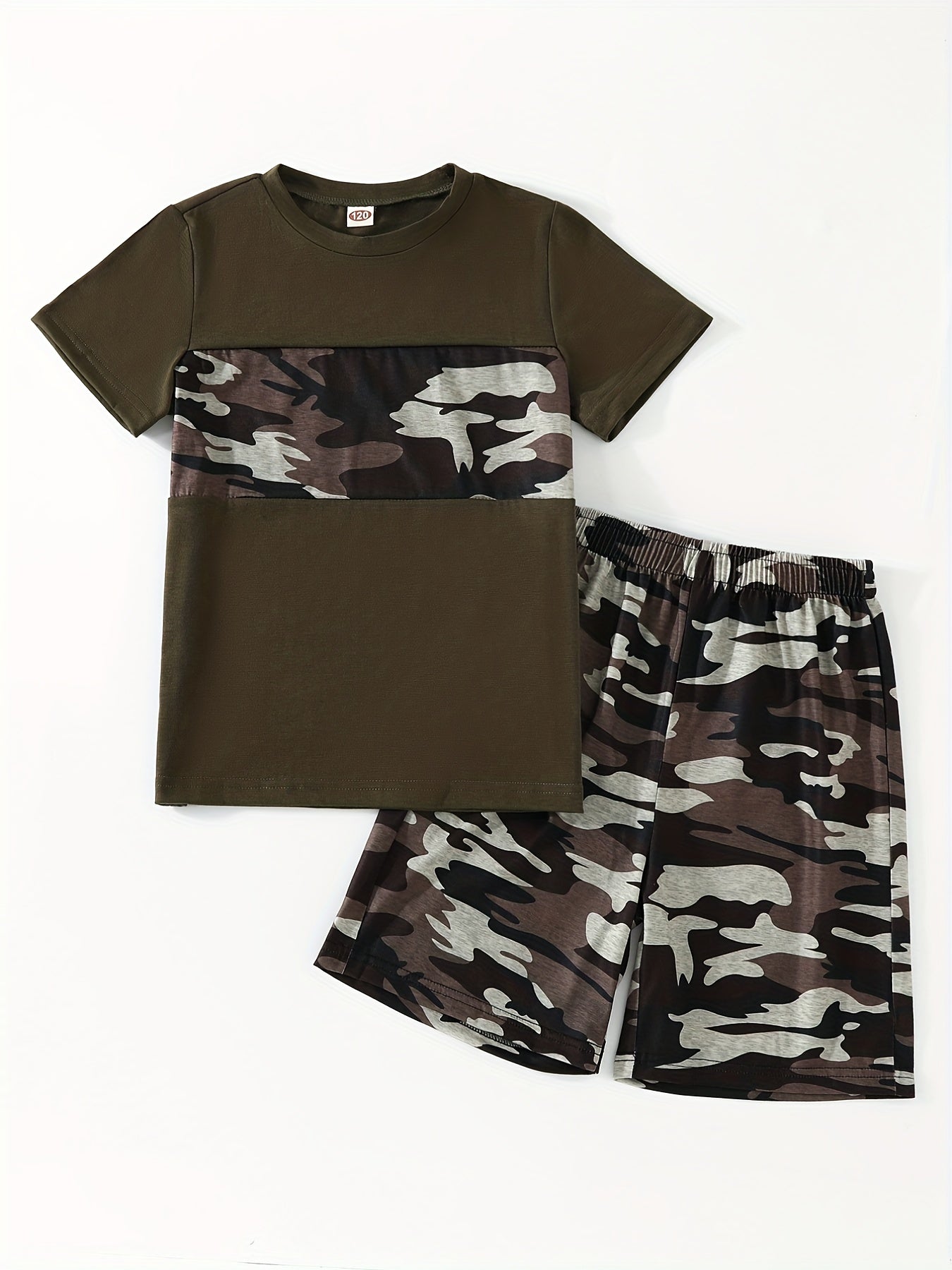 Boy's Camo Casual Outfit Round Neck T shirt & Shorts