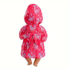Pink Unicorn Raincoat for 17-18 Inch Dolls