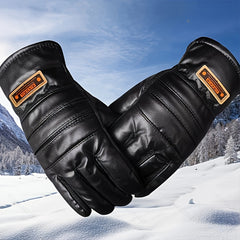 Men's Winter Gloves PU Leather Plus Velvet Thickened Windproof Cold-proof
