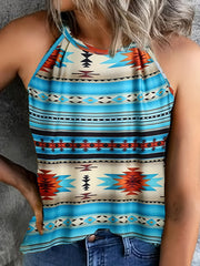 Geometric Print Halter Neck Top Sleeveless Summer Casual