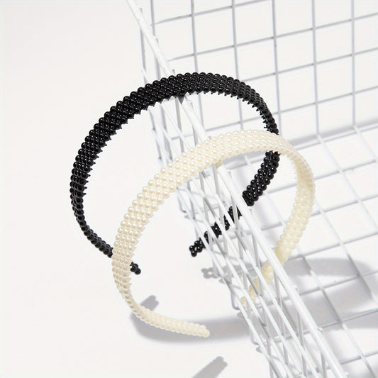 2pcs Faux Pearl Headband Nonslip Head Hoop Hair Band