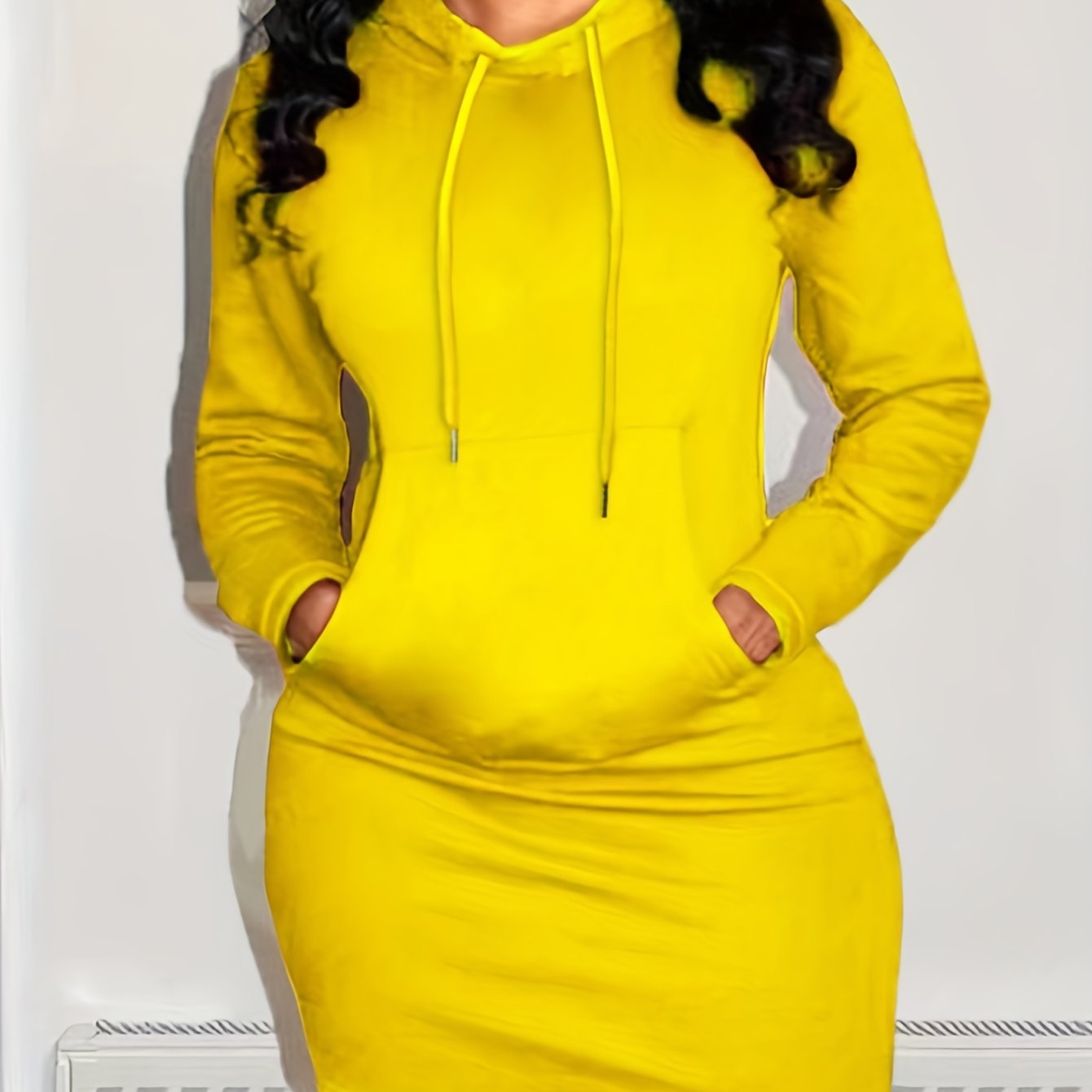 Women's Drawstring Long Sleeve Active Dress Solid Hooded Dress