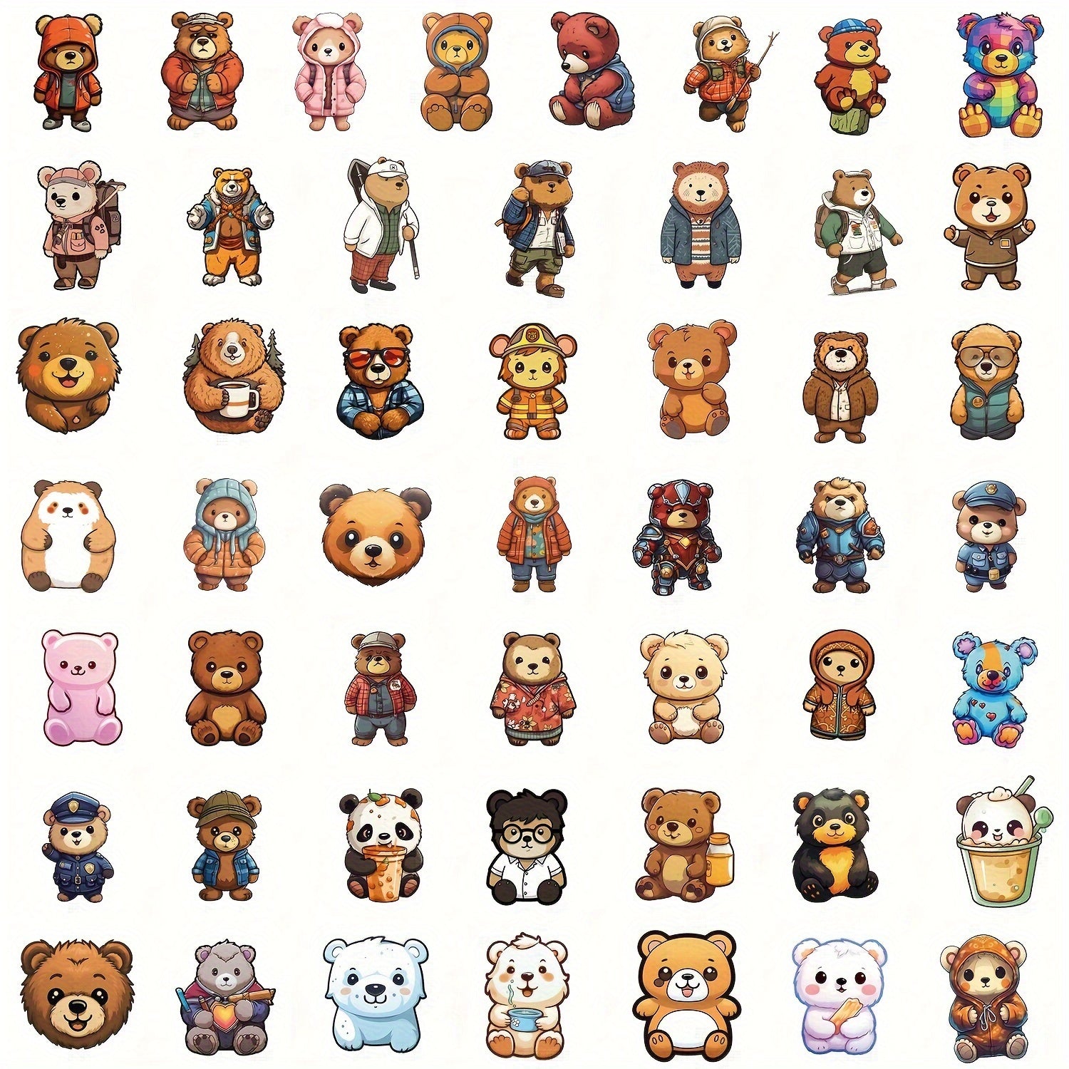 50pcs Cartoon Bear Series Stickers Waterproof DIY Creative