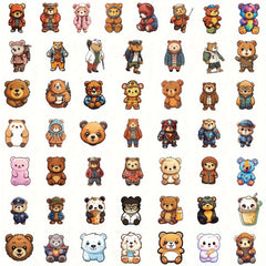 50pcs Cartoon Bear Series Stickers Waterproof DIY Creative