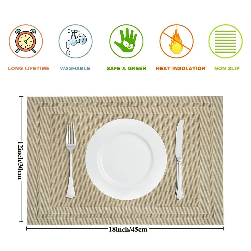 Set of 4 Heat Resistant Placemats Washable PVC Table Mats