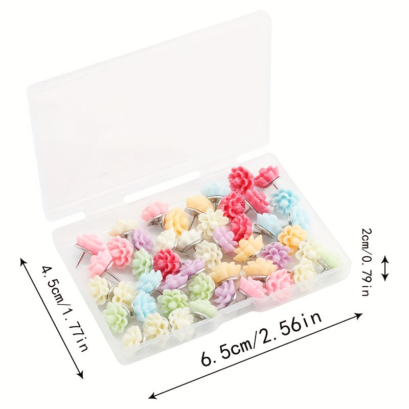 30pcs Camellia Shape Push Pins Mixed Colorful Flower Pins for Photo Wall