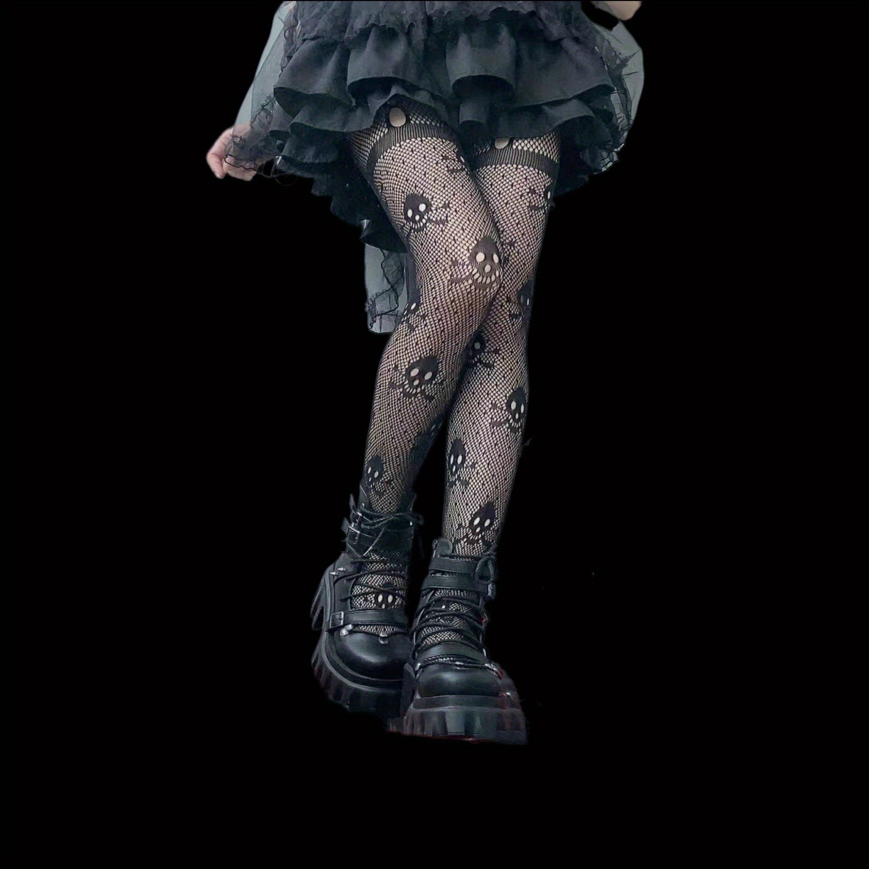 Skull Pattern Fishnet Tights Halloween Mesh Pantyhose Women's Stockings