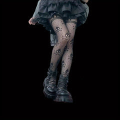 Skull Pattern Fishnet Tights Halloween Mesh Pantyhose Women's Stockings