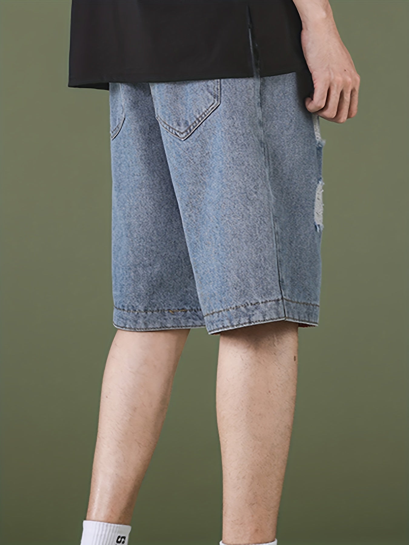 Ripped Denim Shorts Men's Casual Street Style Distressed Denim Shorts