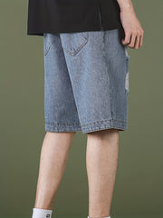 Ripped Denim Shorts Men's Casual Street Style Distressed Denim Shorts