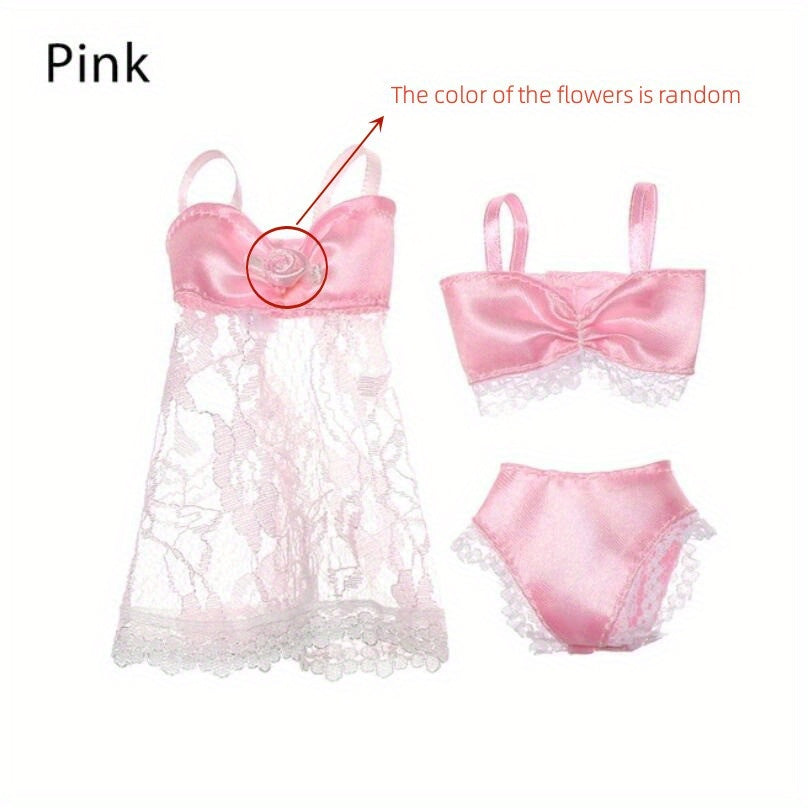 3pcs Pajamas Underwear Bra Dress Lace Doll Costume Set