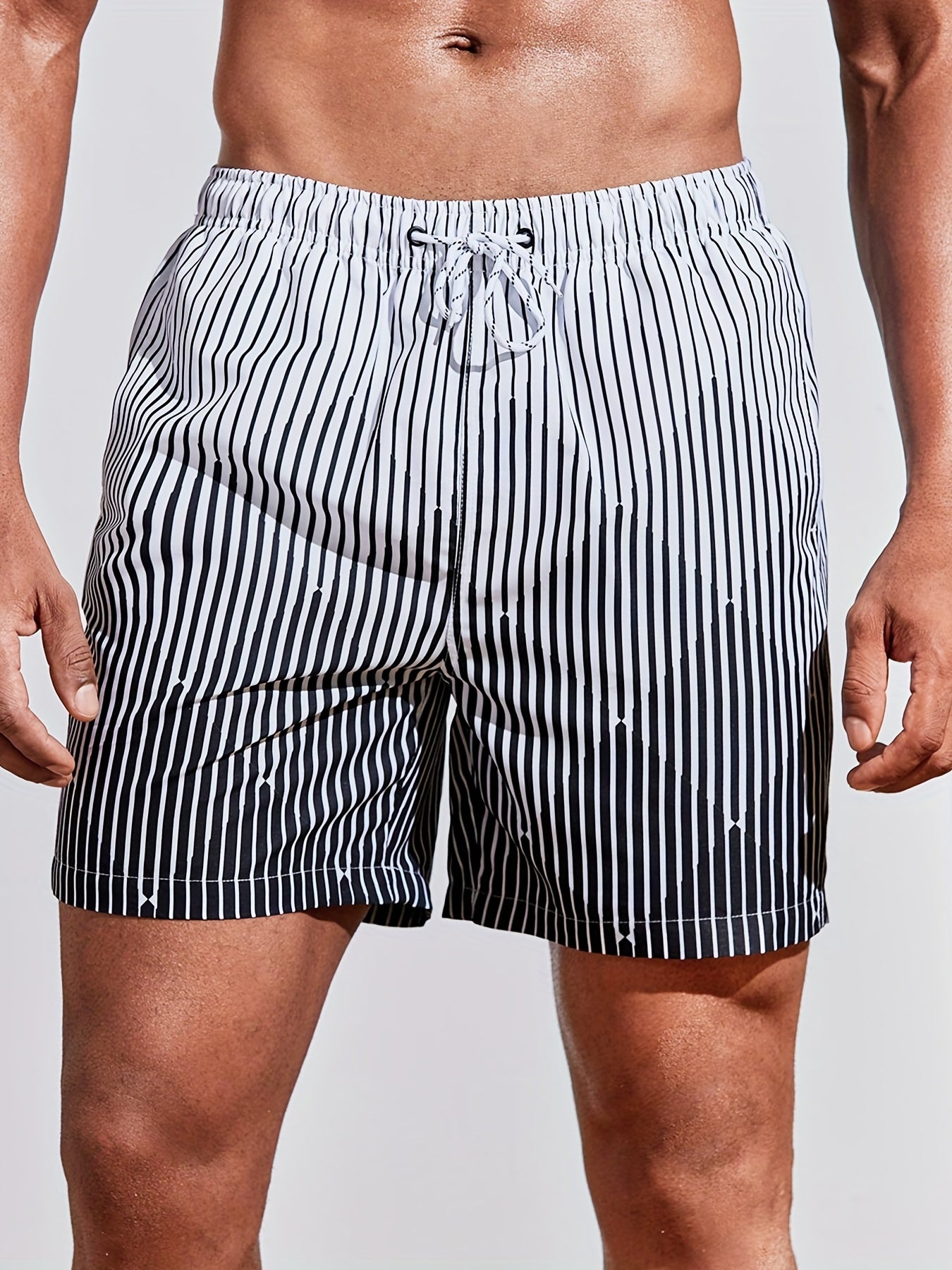 Men's Striped Board Shorts with Mesh Lining & 2 Pockets