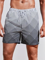Men's Striped Board Shorts with Mesh Lining & 2 Pockets