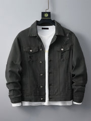 Men's Ripped Lapel Casual Denim Jacket