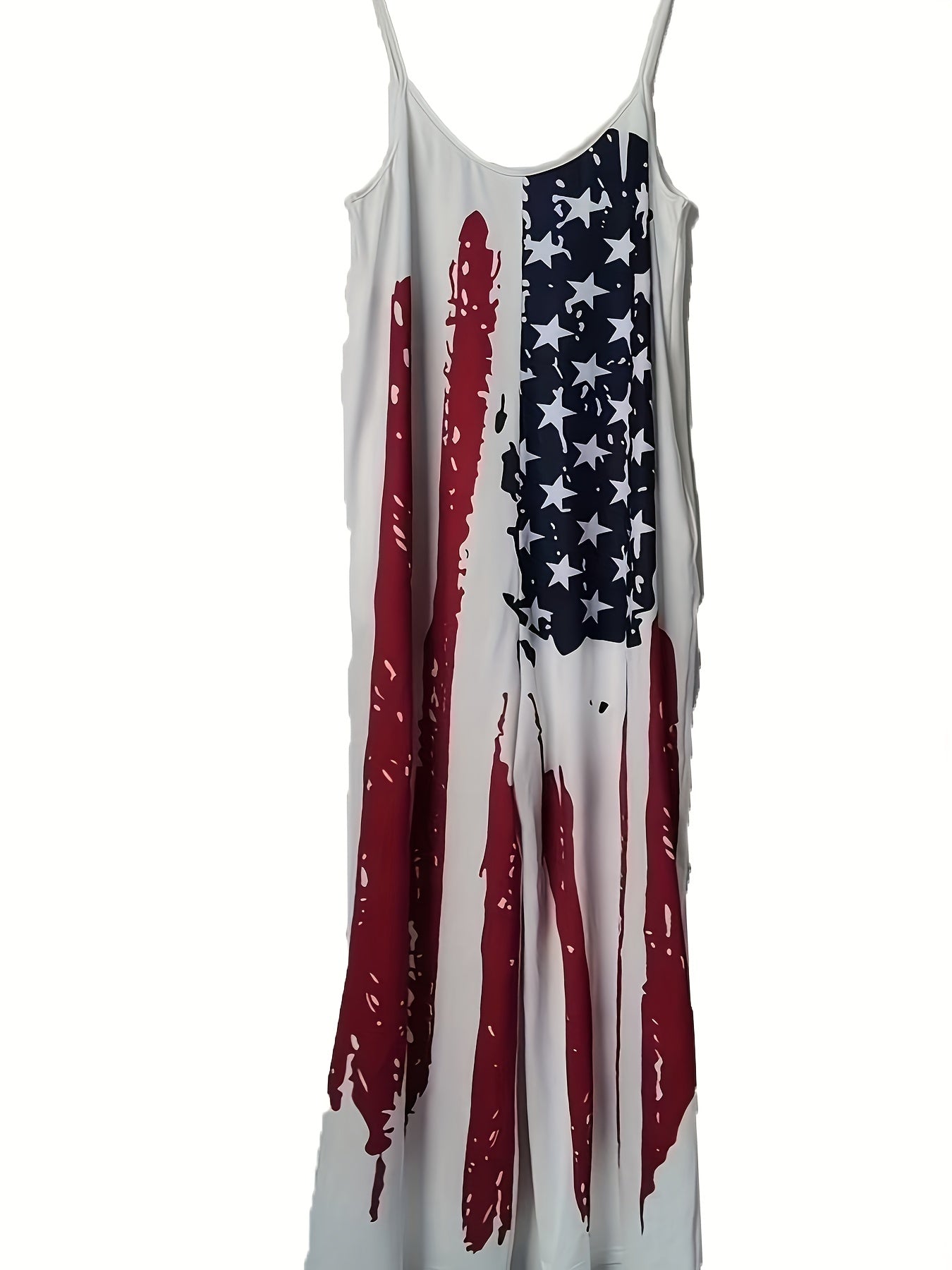 Flag Print Wide Leg Jumpsuit Sleeveless Casual Jumpsuit for Spring & Summer