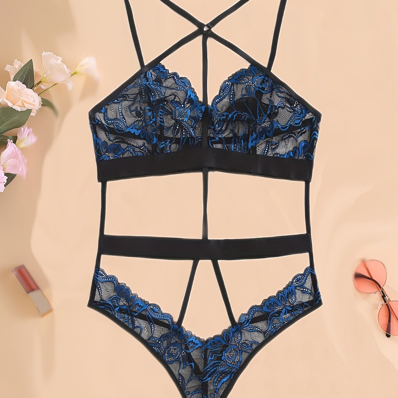 Sexy Floral Embroidered Lace Bodysuit