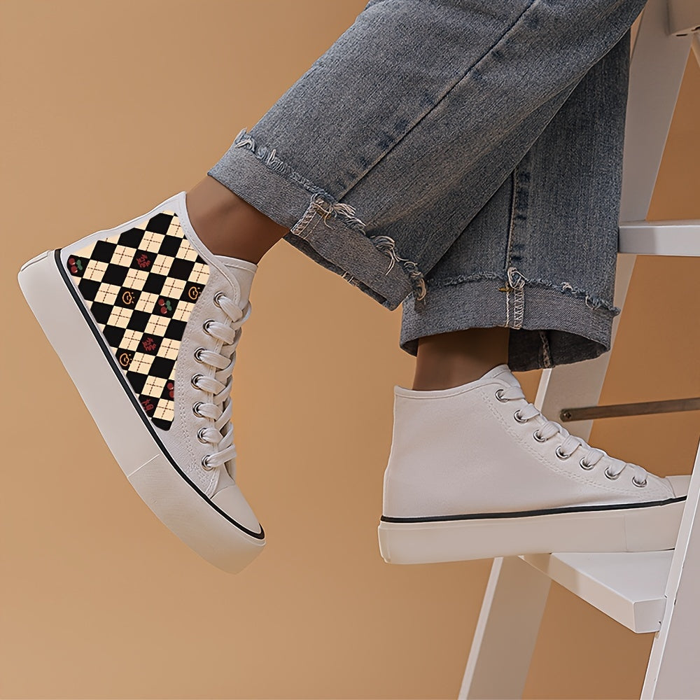 Plaid Print Lightweight High Top Canvas Sneakers