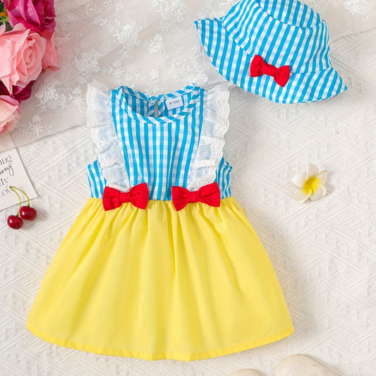 2pcs Baby Girls Checkered Dress & Hat Set for Summer Party