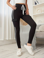 Flap Pocket Elastic Waist Skinny Pants Casual Tied Pants