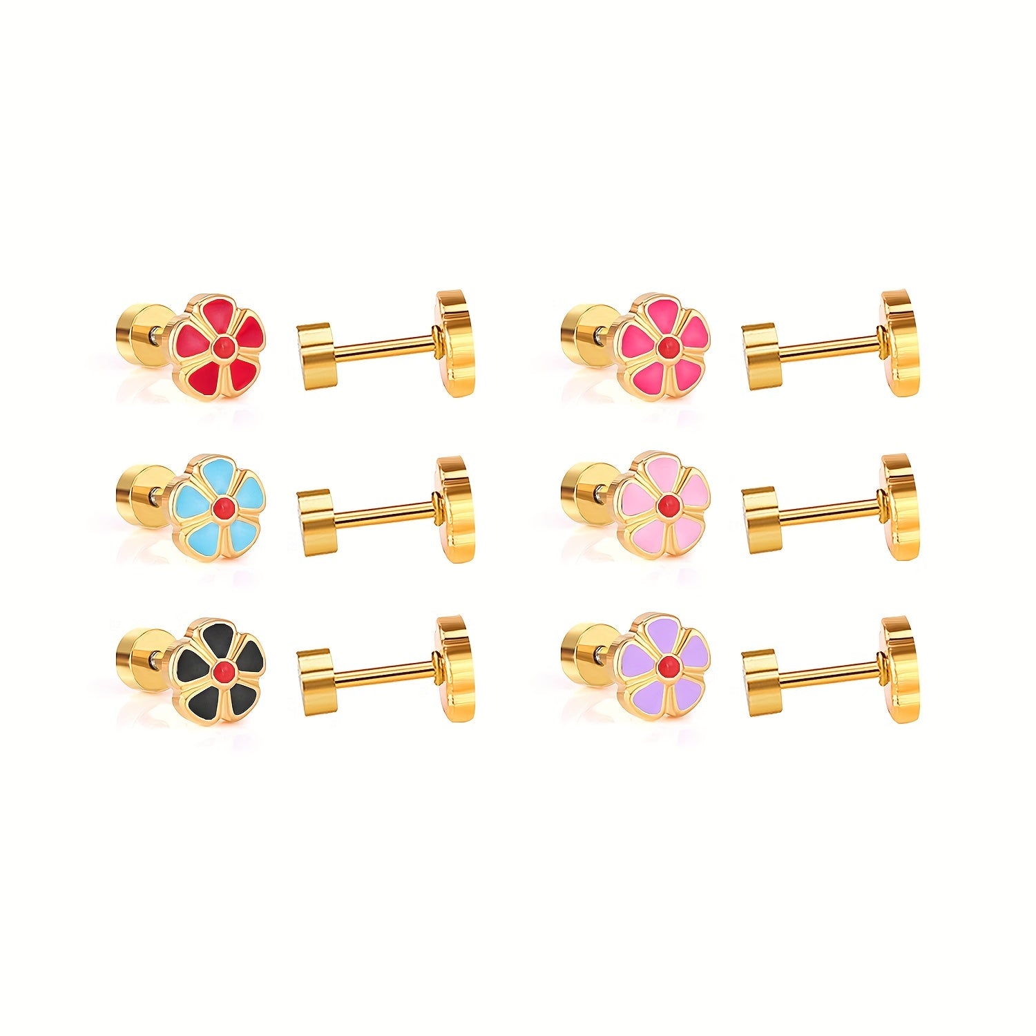 6pairs Flower Drip Screw Stud Earrings for Girls