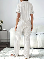 Striped Satin Pajama Set Short Sleeve Top & Lounge Pants