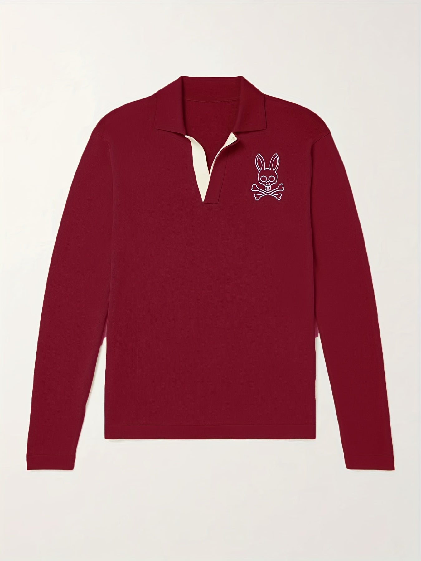 Rabbit Skull Pattern Knit Polo Shirt Men's Casual Lapel Sweater