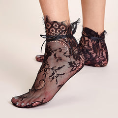 Floral Print Lace Socks Semi-sheer Breathable Mid Tube Women's Socks