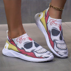 Women's Skull Print Platform Sneakers Lightweight Low Top Walking Shoes