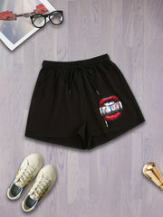 Mouth Print Drawstring Shorts