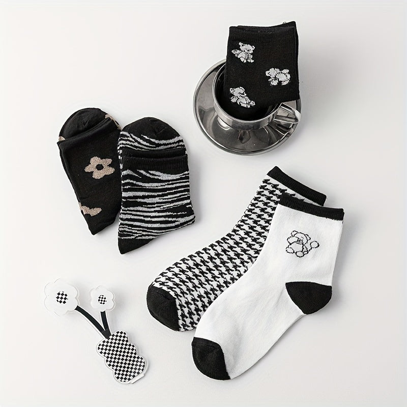 5 Pairs Cartoon Pattern Mid Tube Socks for Women