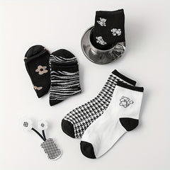 5 Pairs Cartoon Pattern Mid Tube Socks for Women