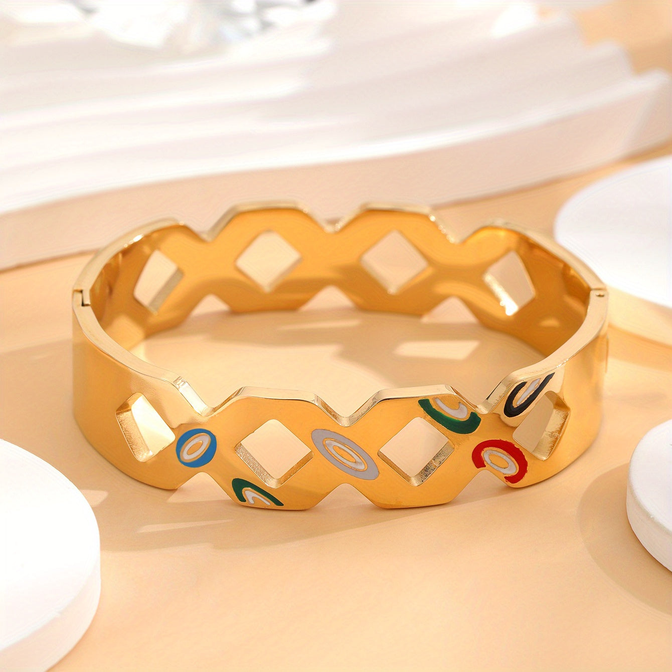 Colorful Eyes Pattern Golden Bracelet for Women, Girls