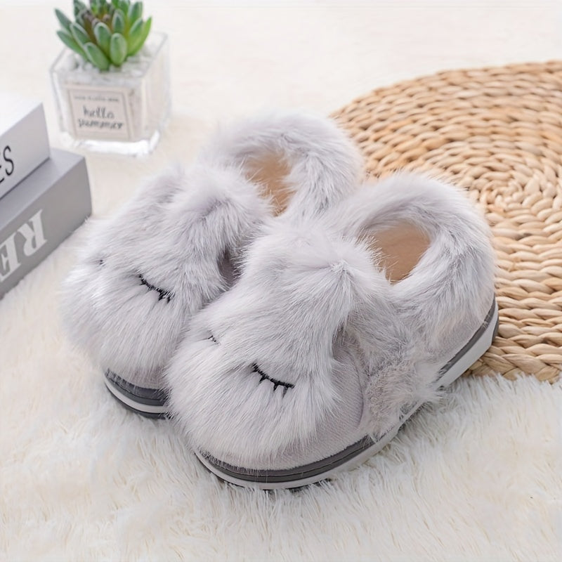 Furry Rabbit House Slippers for Girls - Non Slip Soft Bottom Indoor Shoes