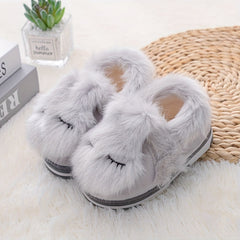 Furry Rabbit House Slippers for Girls - Non Slip Soft Bottom Indoor Shoes