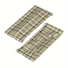 Vintage Plaid Headband Beige & Brown Checkered Pattern Elastic Fit