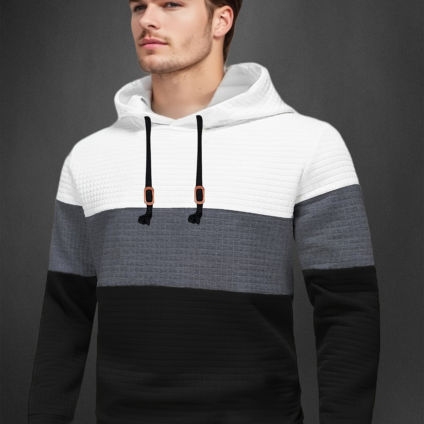 Block Hoodie Men's Casual Pullover Hooded Sweatshirt