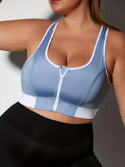 Colorblock Zipper High Stretch Sporty Bra