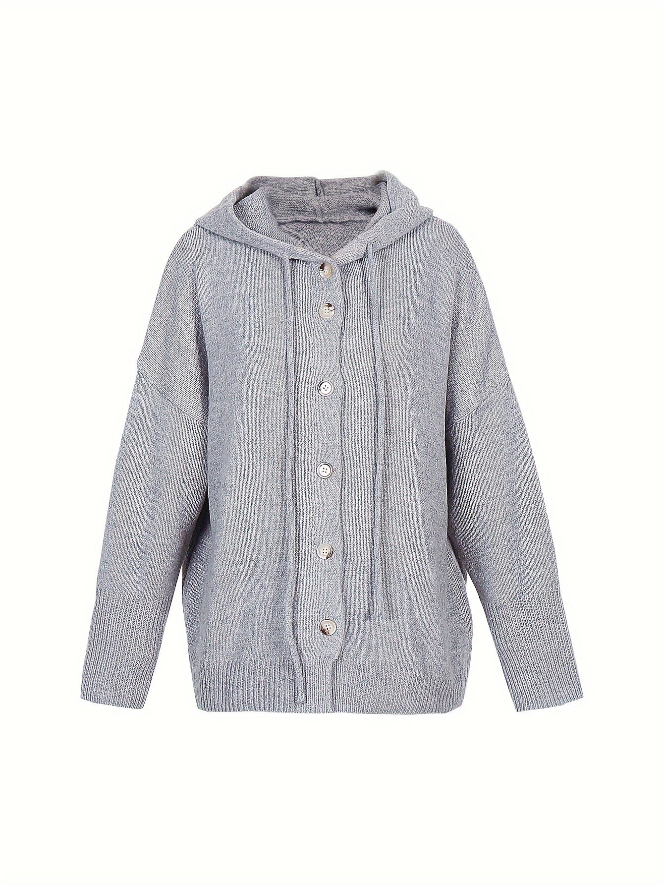 Solid Button Up Hoodie Drawstring Long Sleeve Jumper