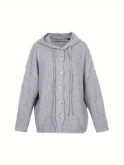 Solid Button Up Hoodie Drawstring Long Sleeve Jumper