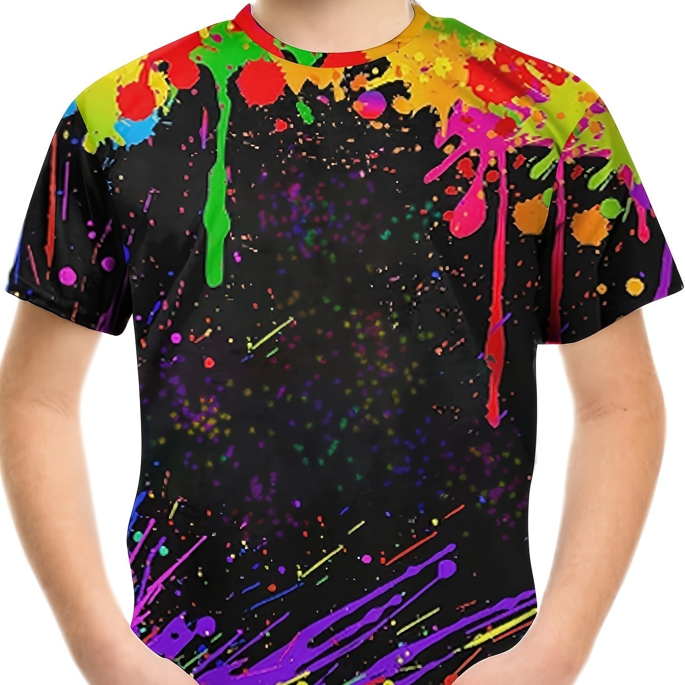 Colorful Paint 3D Print Boy's T Shirt Short Sleeve Breathable