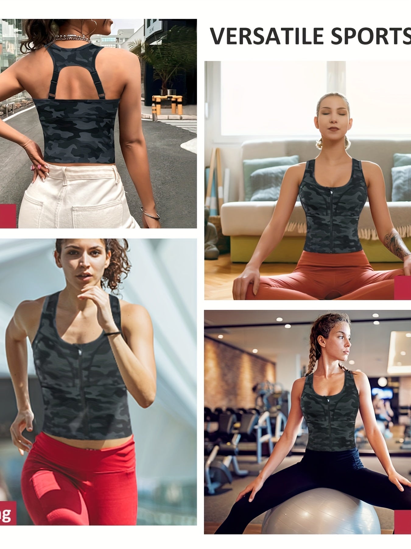 Zip Front Longline Padded Sports Bra for Women