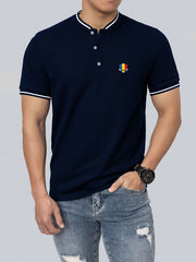 Men's Shield Print Shirt Casual Stretch Button Up Short Sleeve Tee