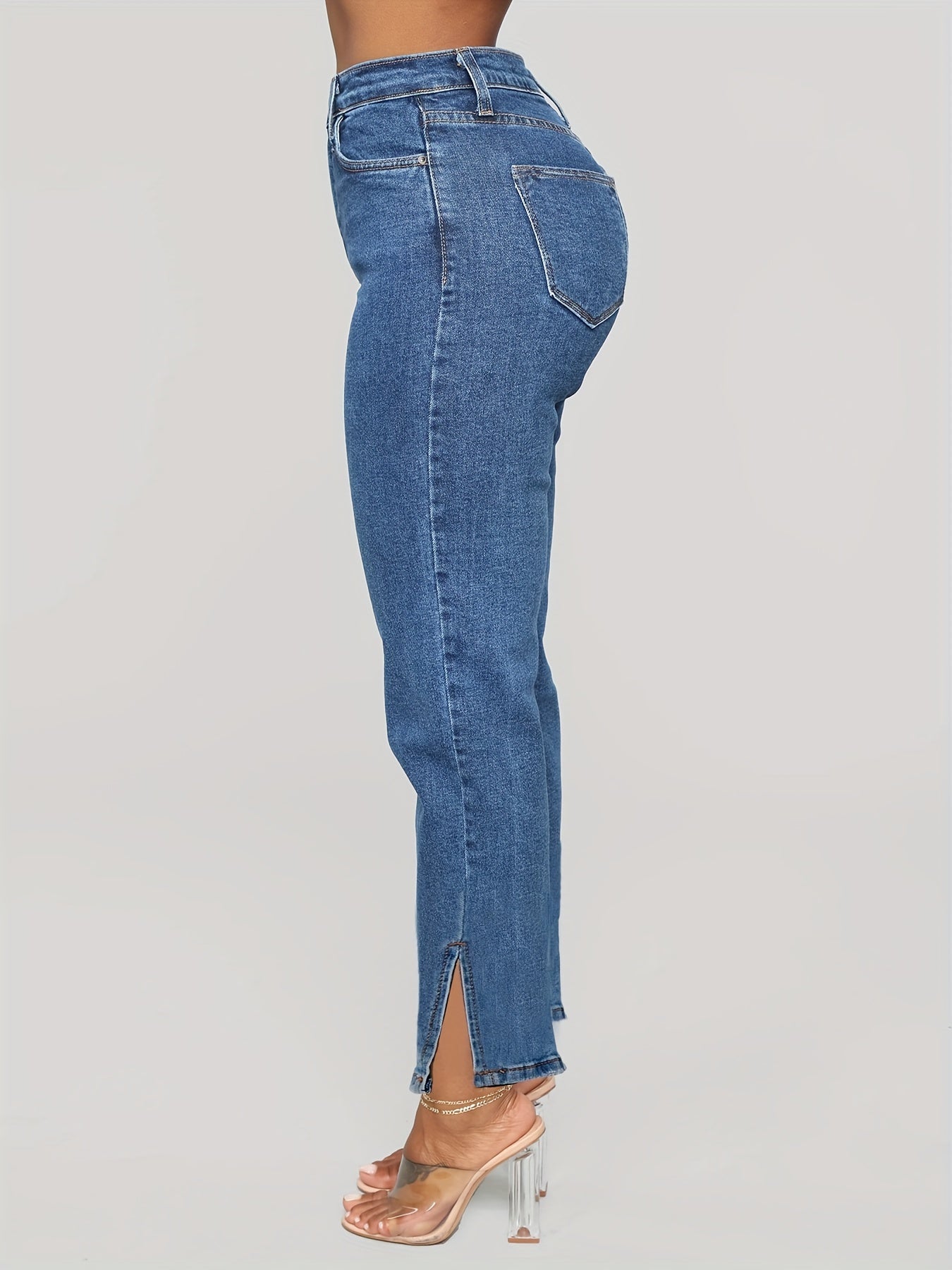 High Waist Non Stretch Casual Denim Pants