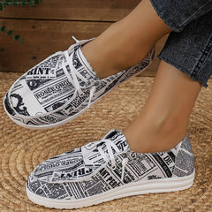 Women's Newspaper Print Canvas Loafers Lightweight Walking Shoes