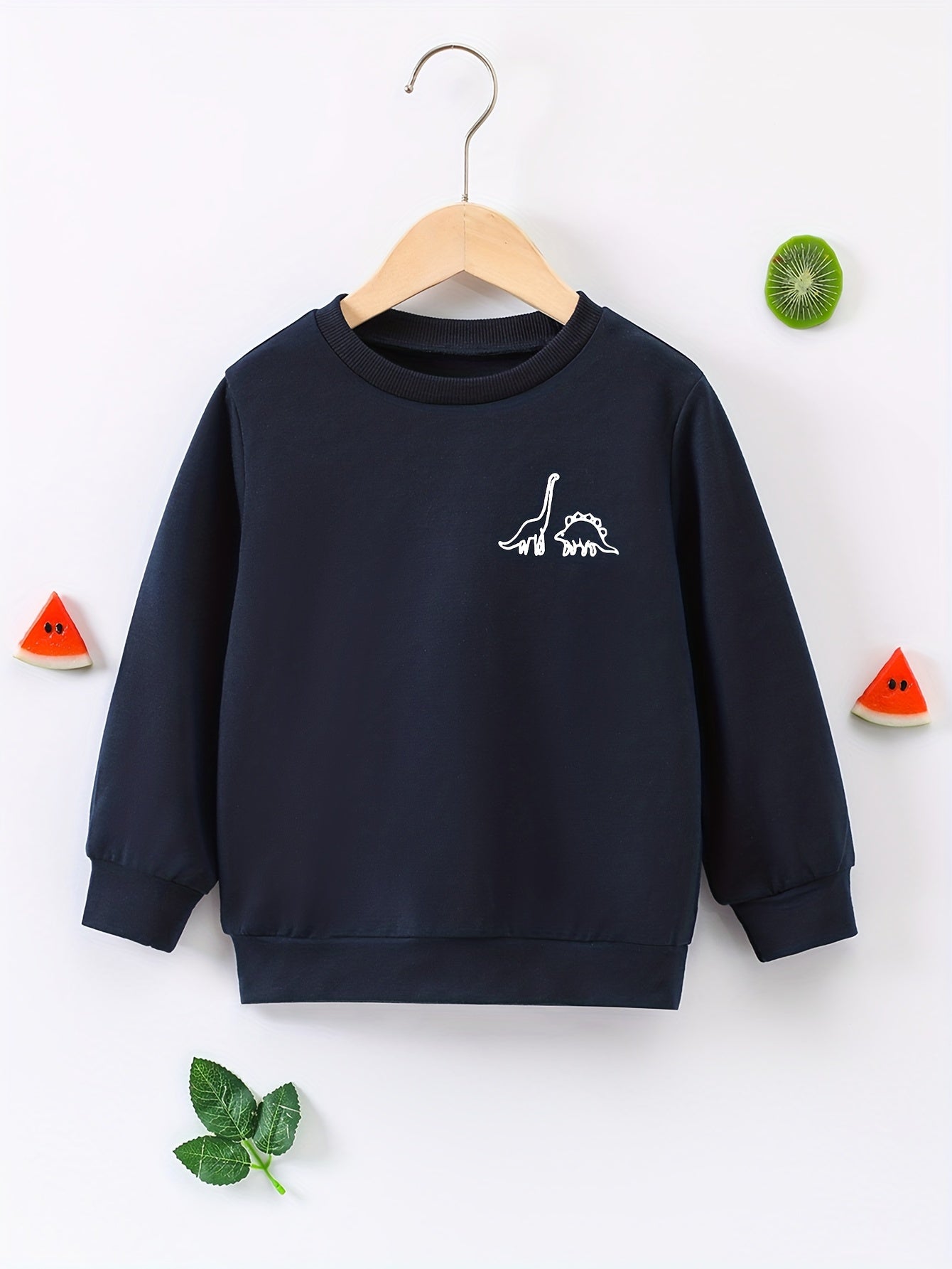 Dinosaur Print Boys Casual Pullover Sweatshirt Long Sleeve Crew Neck Tops