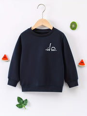 Dinosaur Print Boys Casual Pullover Sweatshirt Long Sleeve Crew Neck Tops